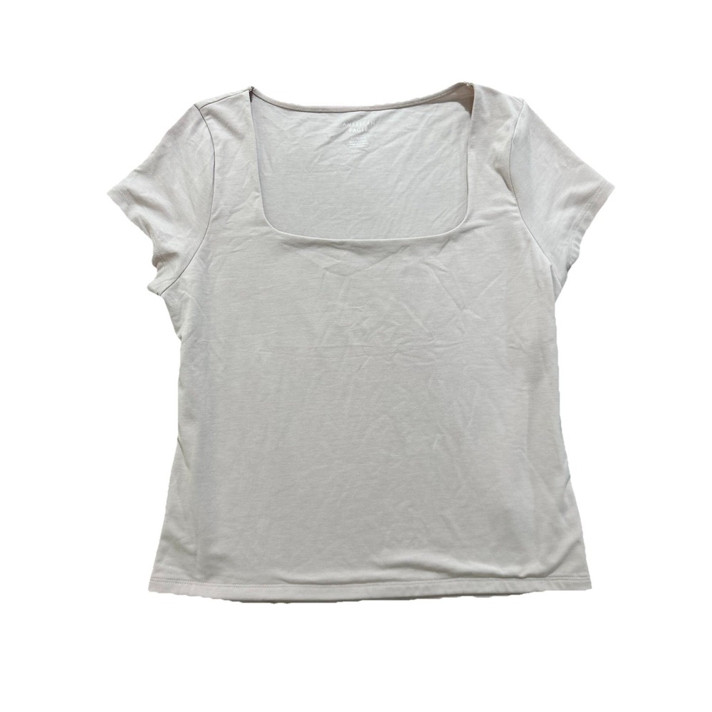 American Eagle Women's XL Square Neck Hey Baby Tee Shirt Beige